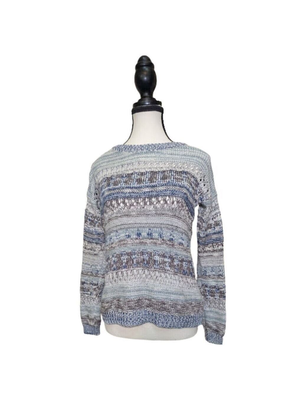 Multicolor Knit Pullover Sweater Cotton Blend Open Knit – Size Small
